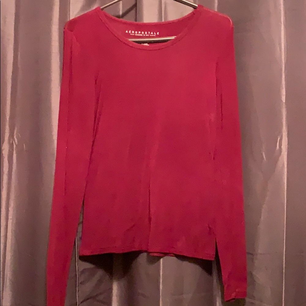 Long sleeved burgundy sheer undershirt